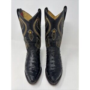 Donaldo Black Ostrich Cowboy Boots, Size USA 6.5 MEX 23.5